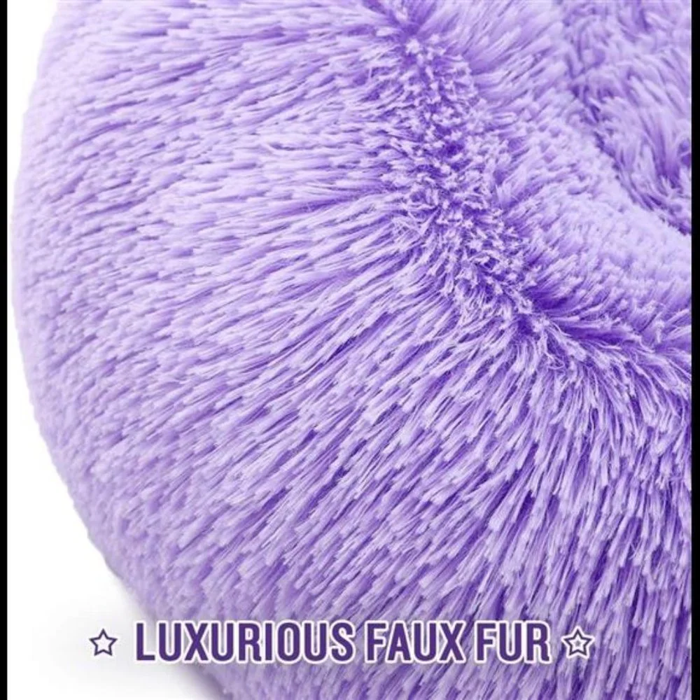 Luciphia Round Dog Cat Bed Donut Cuddler, Faux Fur Plush Pet Cushion